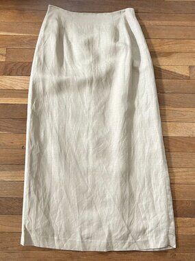 Beige Linen-Blend Maxi Skirt Size 6/8 Fully Lined Classic Elegant Style